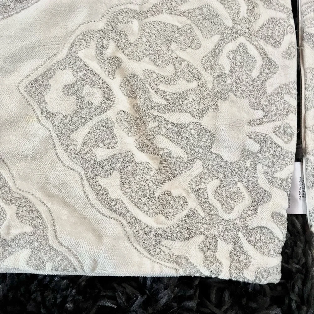 Z Gallerie Set of Two (2) Silver Cream Beaded Euro Pillow Shams